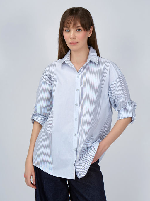 Рубашка полоса OD-918-1 серо-голубая