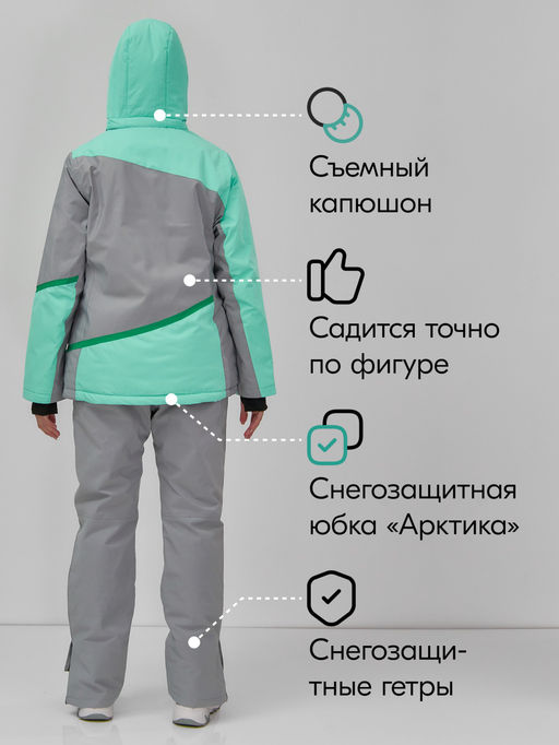 Горнолыжный костюм женский зимний бирюзового цвета 0709_1Br - Chunmai фото 3