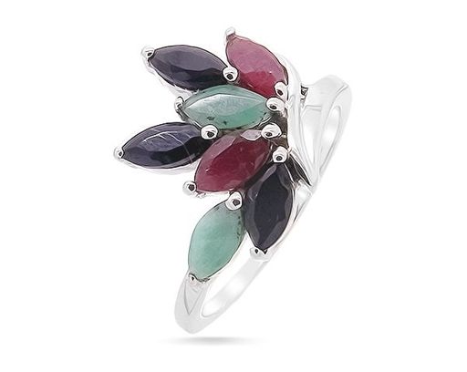 Кольцо из серебра изумруд, рубин, сапфир, Явь