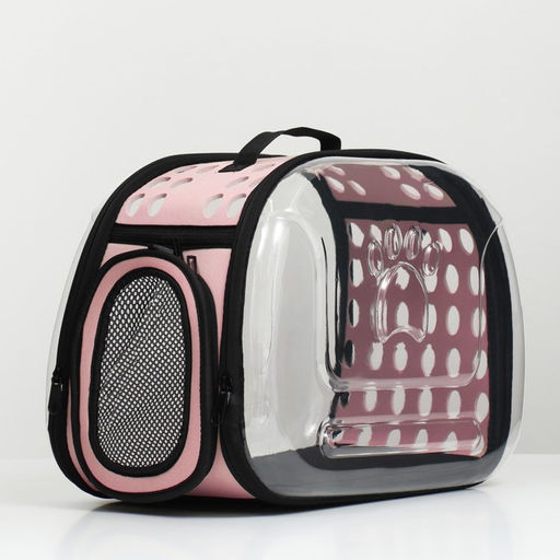 Переноска для животных прозрачная, 42*32*28 см, розовая - Пижон фото 3