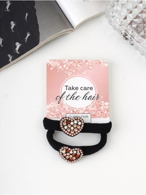 Цена за 6 шт. Резинки для волос «Мадлен», набор 2 шт., сердце, 3.5 см, чёрные