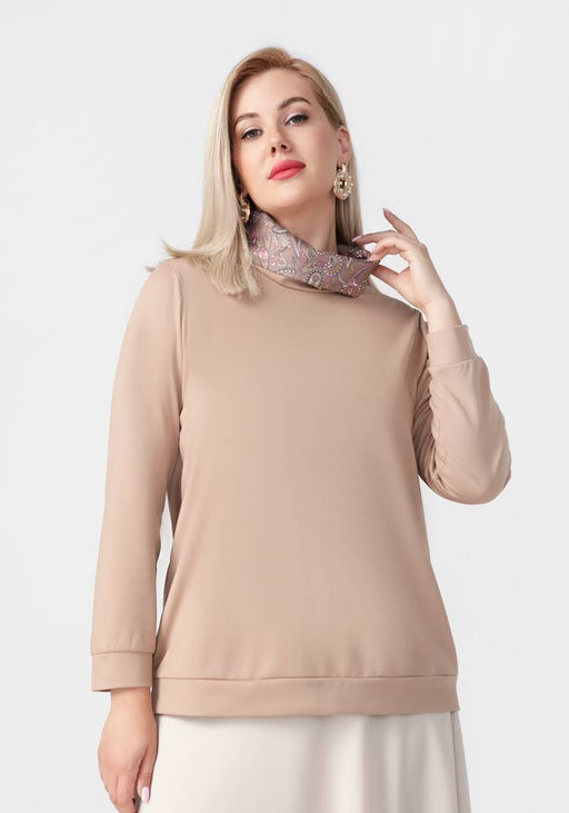 Джемпер с контрастным воротником "хомут" кофейный