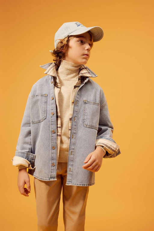 Джинсовая рубашка оверсайз с длинными рукавами для мальчика - Defacto фото 3