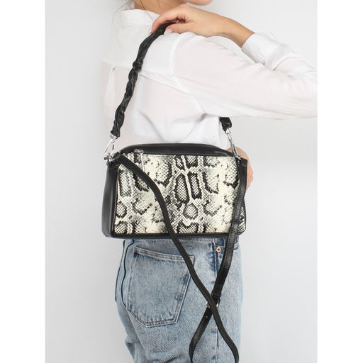 Сумка женская натуральная кожа GU 2033-0011, 3отд, плечевой ремень, черный/серый 257978 - Adelia фото 5