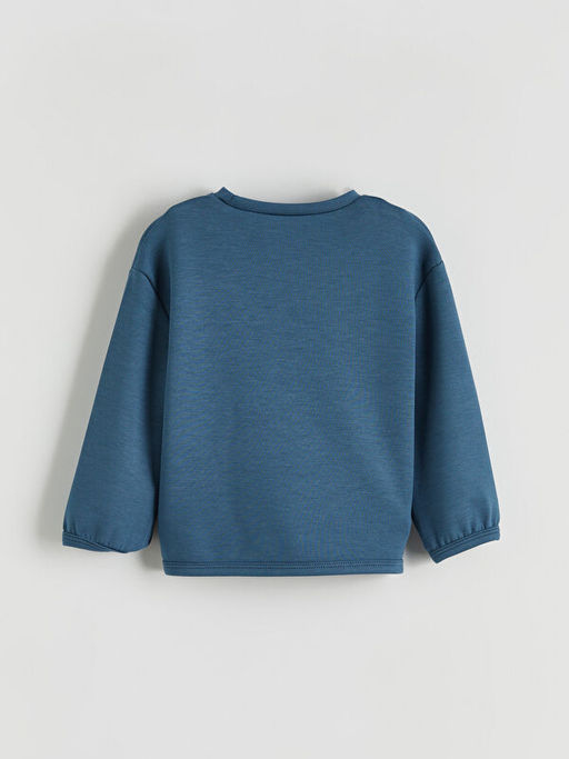 Bisiklet Yaka Bask?l? Erkek Bebek Sweatshirt