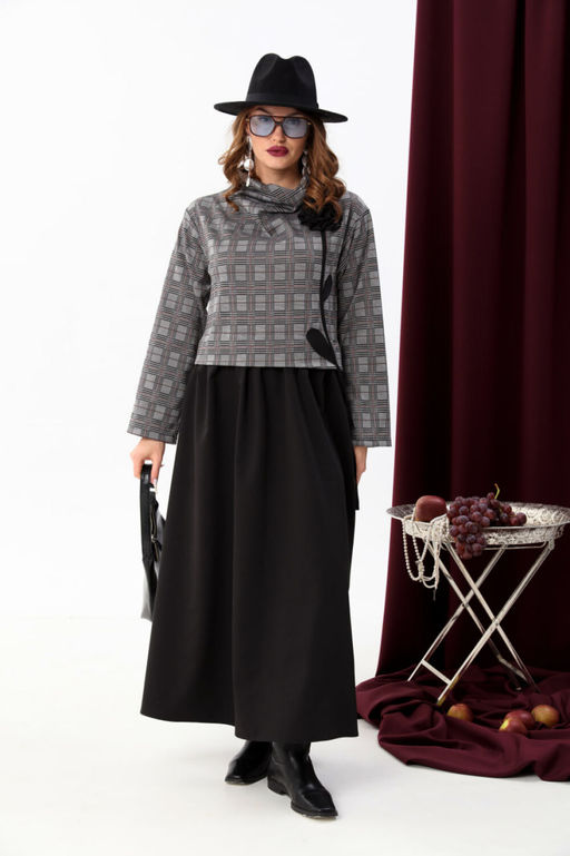 Платье NIKVA н924-5 серая клетка+чёрный  фото 5