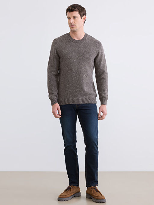 Bisiklet Yaka Y?n Kar???ml? Erkek Triko Kazak