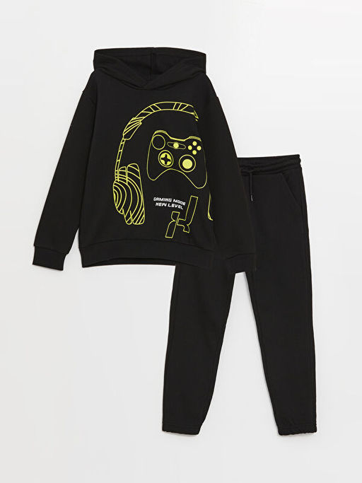 Bask?l? Uzun Kollu Erkek ?ocuk Hoodie ve E?ofman Alt?