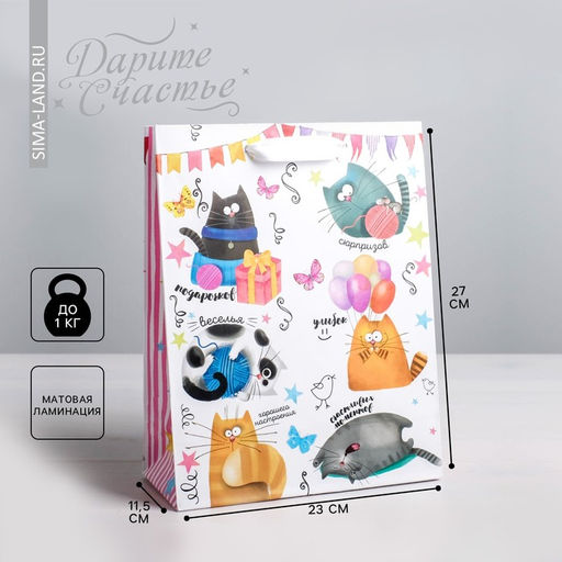 Цена за 2 шт. Пакет подарочный ламинированный, упаковка, «Забавные коты», ML 23 х 27 х 11.5 см