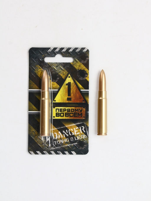 Ручка шариковая, синяя паста, пластик, пуля, на подложке «Первому во всём»