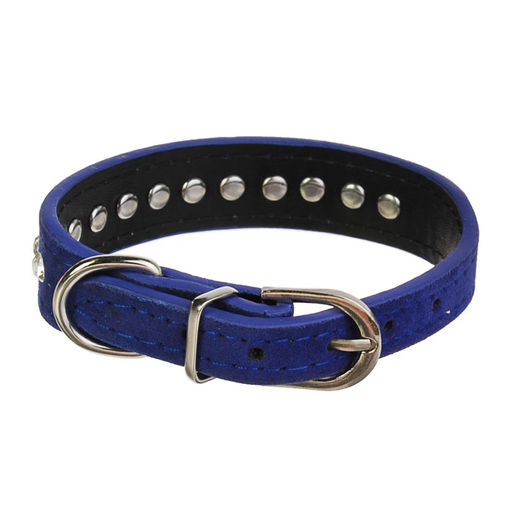 Ошейник Бархат и стразы, 31 х 1,3/2 см, ОШ 22-28 см, синий - Пижон фото 2