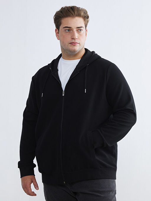 Standart Kal?p Kap??onlu Erkek Fermuarl? Sweatshirt