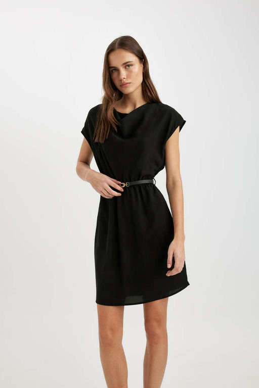 Мини-платье без рукавов из крепа с овальным вырезом - Defacto фото 3