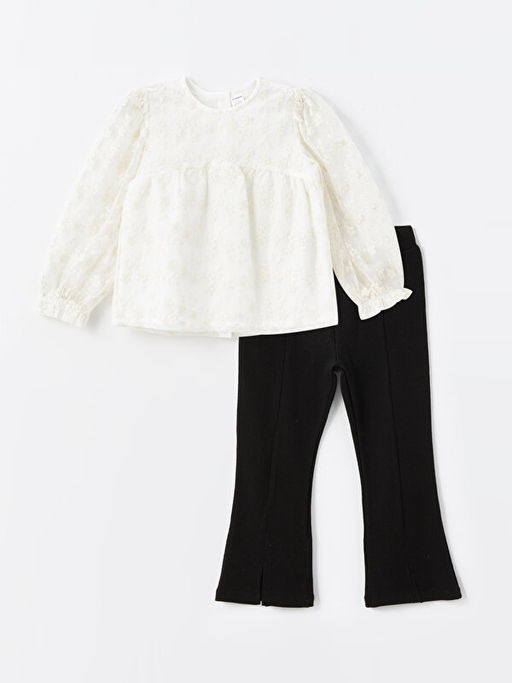 Bisiklet Yaka Uzun Kollu K?z Bebek Bluz ve Tayt Pantolon 2li - Waikiki фото 3