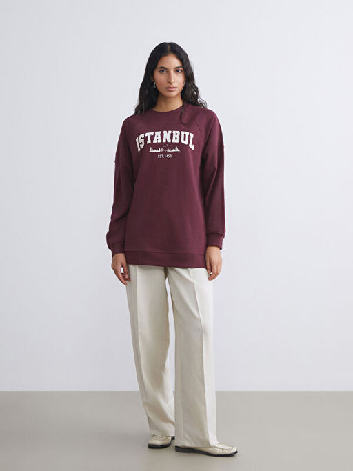 ?stanbul Bask?l? Oversize Kad?n Sweatshirt Tunik