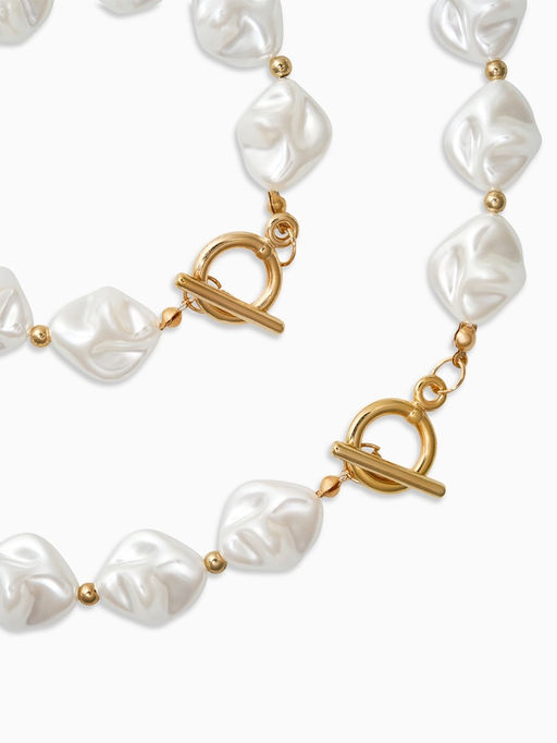 Набор 2 предмета: бусы, браслет «Жемчуг барочный. Ромб», 40/18 см, белый в золоте