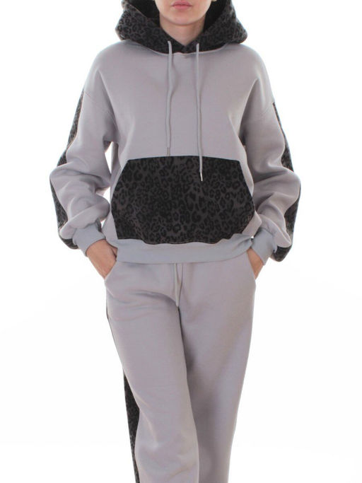 008 GRAY/LT. BLUE/LEOPARD Костюм спортивный зимний женский (95% хлопок, 5% полиэстер)