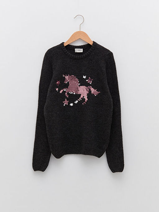 Bisiklet Yaka ?ift Y?nl? Payetli Uzun Kollu K?z ?ocuk Triko Kazak - Waikiki фото 2