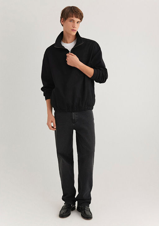 Yar? Fermuarl? Antrasit Denim Sweatshirt - Mavi фото 2