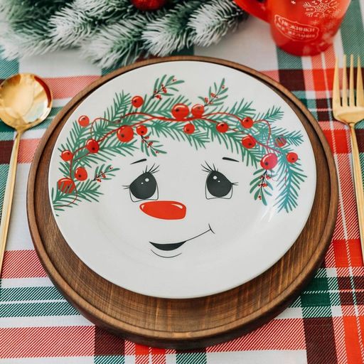 Тарелка плоская новогодняя Снеговик Снежок, d=20 см - Дорого внимание фото 2