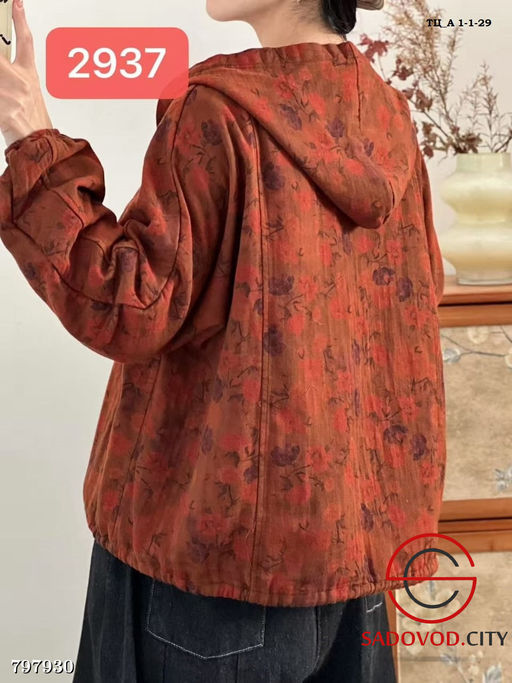 Женский жакет из хлопка с капюшоном и цветочным принтом - Bruno фото 8