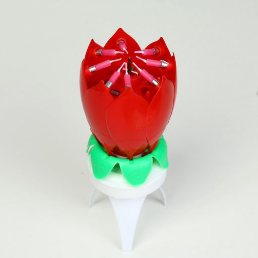 Цена за 2шт. Свеча для торта музыкальная Тюльпан, крутящаяся, красная, 14.5?6 см