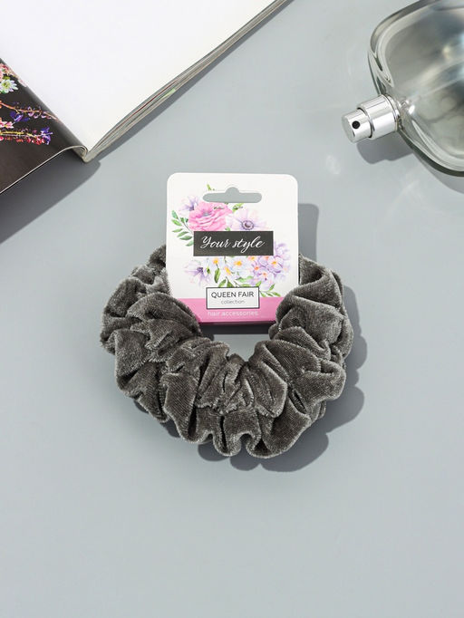 Цена за 2 шт. Резинка для волос «Орбита», джемма бархат, 10 см, серая