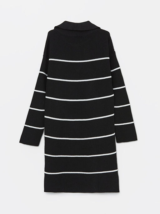 Polo Yaka ?izgili Uzun Kollu K?z ?ocuk Triko Elbise