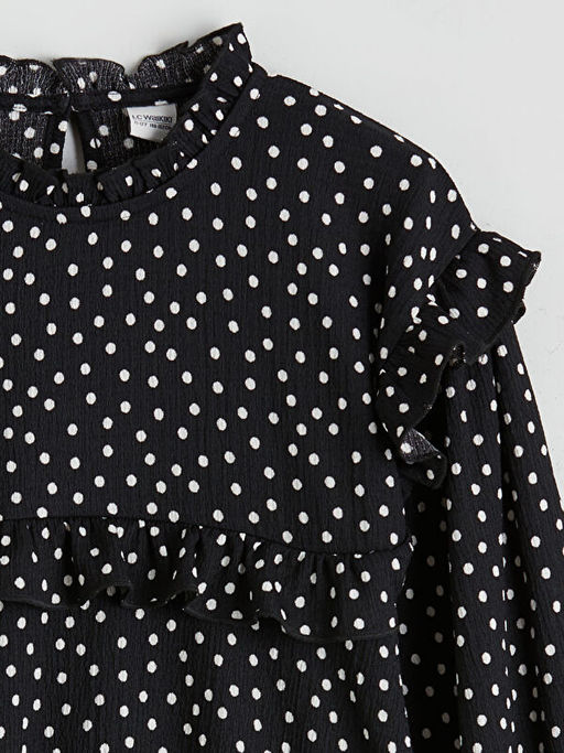 Dik Yaka Puantiyeli K?z ?ocuk Elbise