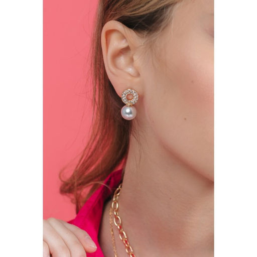 Серьги с жемчугом Грейс на колечке, цвет белый в серебре - Queen fair фото 3