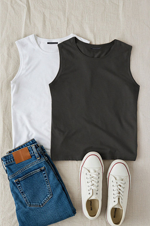 Basic Beyaz-Antrasit 2li Paket Oversize/Geni_ Kesim Pamuklu Kolsuz T-Shirt/Atlet TMNSS22AL0070 - Trendyolmilla фото 2