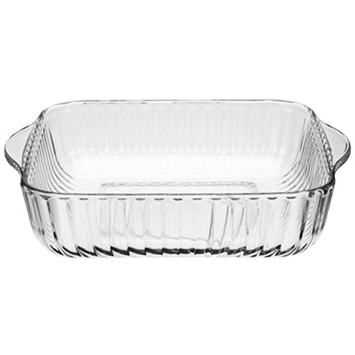 "Боркам (Borcam)" Форма стеклянная жаропрочная 1,95л, 22х22х6см, квадратная, рифленый борт, с ручками, цветной картон, Pasabahce (Турция)