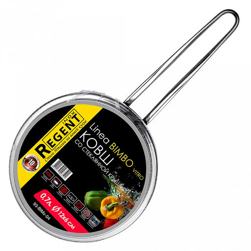 Ковш из нержавеющей стали "Bimbo Vitro" 0,7л, д12см, h6см, s0,5мм, дно s2,9мм, длина 25см, стеклянная крышка, ручки из нержавеющей стали, точечная сварка (Китай) Подходит для всех видов плит, включая индукционную.