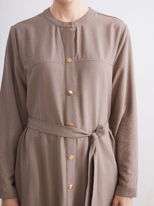 Bisiklet Yaka Keten G?r?n?ml? G?mlek Elbise