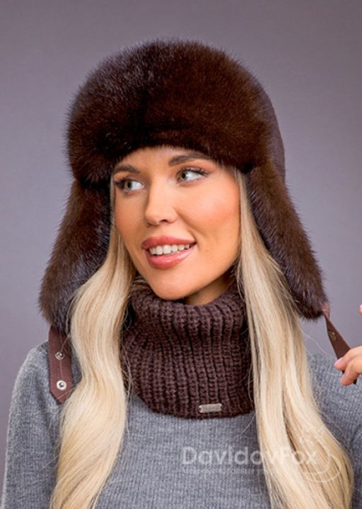 Ушанка норка трикотаж браун