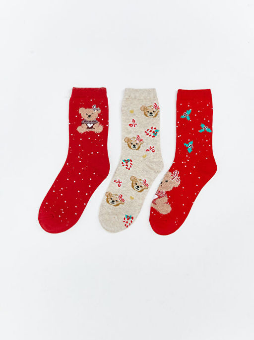 Ay? Teddy Desenli K?z ?ocuk Soket ?orap 3l?