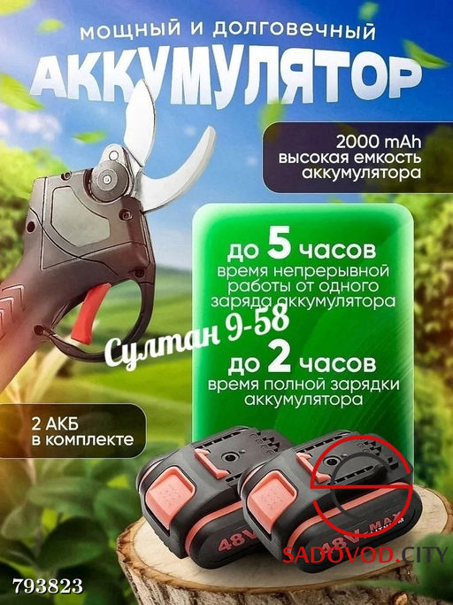 Кусторез аккумуляторный садовый в кейсе (2 аккумулятора)