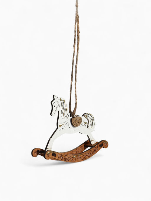 Цена за 2 шт. Ёлочное украшение новогоднее «Лошадка-качалка» 9×2.5×8 см, белое/дуб