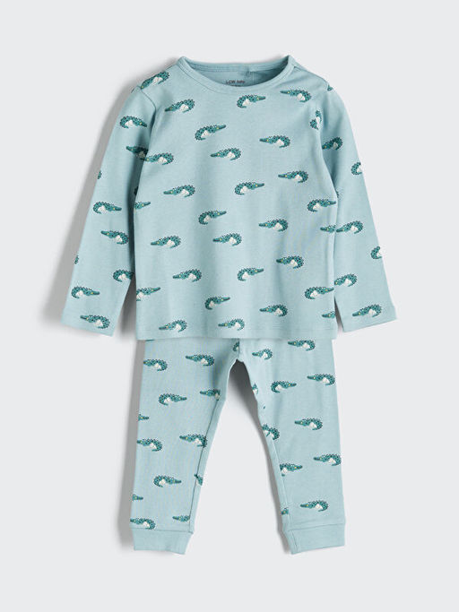 Bisiklet Yaka Bask?l? Erkek Bebek Pijama Tak?m?