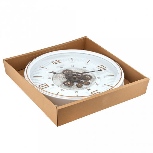 Часы настенные "Хронос" д49см, h7см, мягкий ход, циферблат "Шестеренки", белый/коричневый потертый; цифры арабские, медный; корпус пластик, белый, полоски медного цвета; в лотке (Китай)