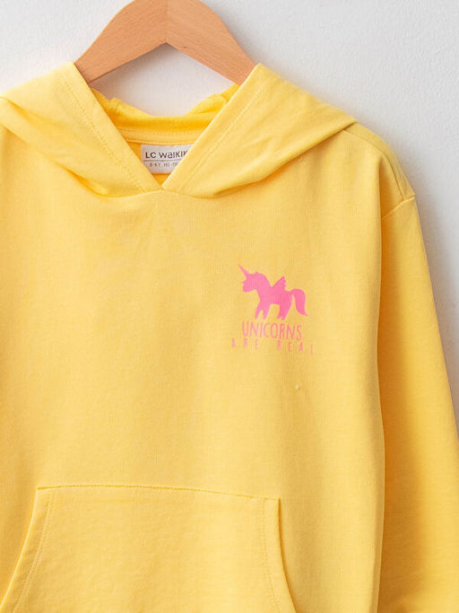 Kap??onlu Bask?l? Uzun Kollu K?z ?ocuk Sweatshirt - Waikiki фото 3