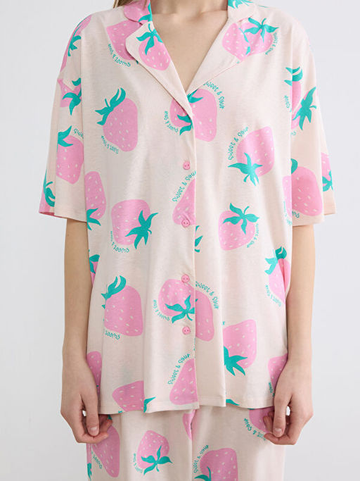 G?mlek Yakal? Desenli Kad?n Pijama Tak?m