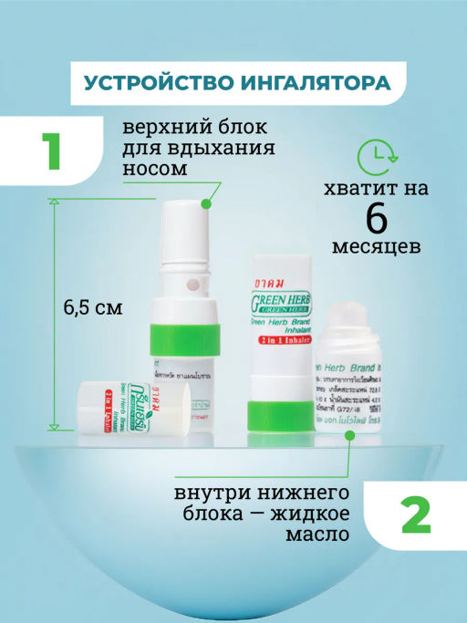 Мини-ингалятор с Эфирными Маслами GREEN HERB 1шт (цвет в ассортименте)