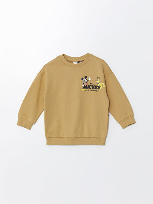 Bisiklet Yaka Mickey Mouse Bask?l? Erkek ?ocuk Sweatshirt
