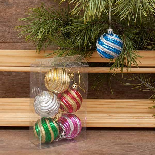 Набор шаров D=6см, 6шт. (6ADC6-A48) "Полосы" ассорти, в пвх упаковке