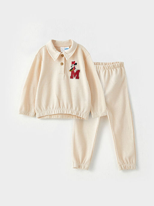 Polo Yaka Uzun Kollu Minnie Mouse Bask?l? K?z Bebek Ti??rt ve Pantolon 2li Tak?m - Waikiki фото 3