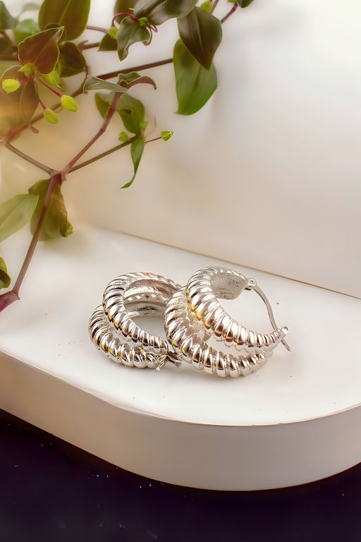 Серьги двойные кольца Рифленые + Подарок