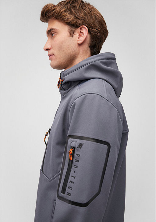 Kapusonlu Gri Ceket - Mavi фото 5