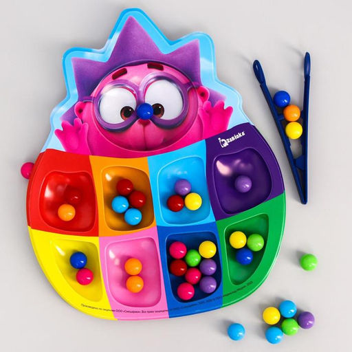 Сортер Смешарики: Весёлые бусинки, 8 цветов, с пинцетом, по методике Монтессори  фото 2