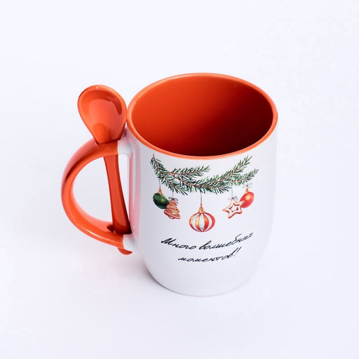 Кружка с ложкой керамическая, новогодняя «Волшебных моментов», 350 мл
